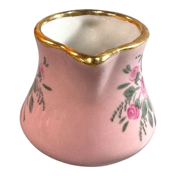 Vintage Paulette Bristol Pink Floral Mini Creamer Pitcher With Gold Rim Flowers - Picture 3 of 9